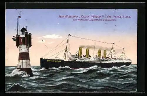 AK Passagierschiff Schnelldampfer Kaiser Wilhelm II. des Nordd. Lloyd am Rotesand-Leuchtturm