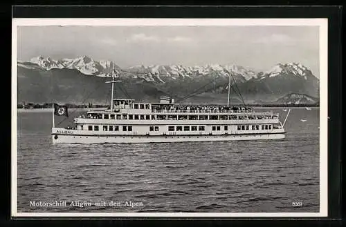 AK Bodensee-Motorschiff Allgäu mit den Alpen,