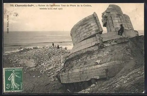 AK La Coubre, Ruines de l`ancienne Tour du Phare de la Coubre tombée le 31 mai 1907