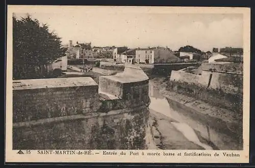 AK Saint-Martin-de-Ré, Entrée du Port à marée basse et fortifications de Vauban