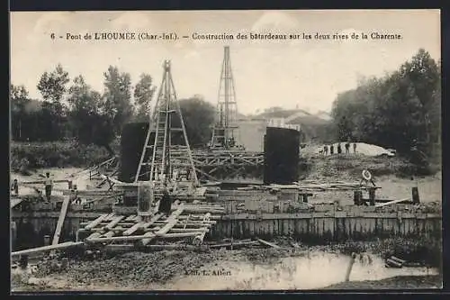 AK L`Houmée, Pont de L`Houmee, Construction des batardeaux sur les deux rives de la Charente