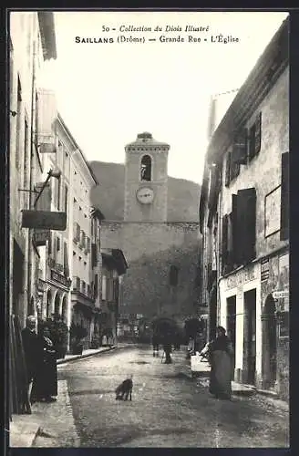 AK Saillans, Grande Rue et l`Église