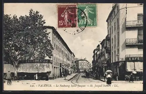 AK Valence, Le Faubourg Saint-Jacques avec boutiques et passants