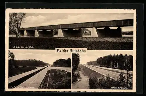 AK Reichsautobahnstrecke Frankfurt-Darmstadt, Brücke über den Main, Anfahrt zur Brücke, Partie v. d. Mainzerstrasse