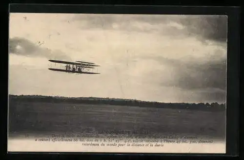 AK Wilbur Wright dans son biplan au Camp d`Auvours, Doppeldecker-Flugzeug