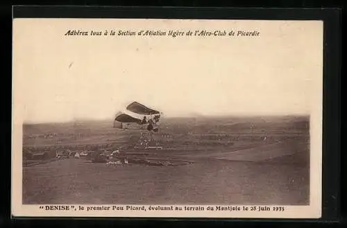 AK Biplan Denise, le premier Pou Picard, Montjoie 1935, Doppeldecker-Flugzeug