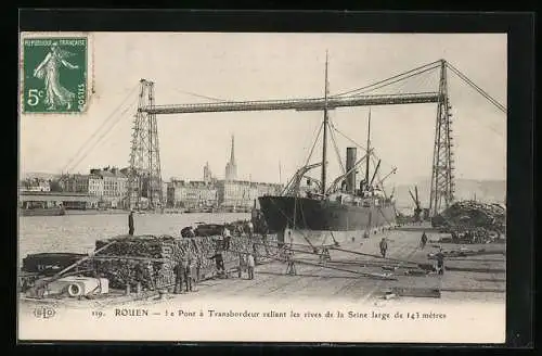 AK Rouen, Le Pont à Transbordeur reliant les rives de la Seine, Schwebefähre