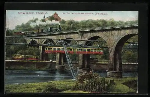 AK Wuppertal-Elberfeld, Schwebebahn an der Sonnborner Brücke