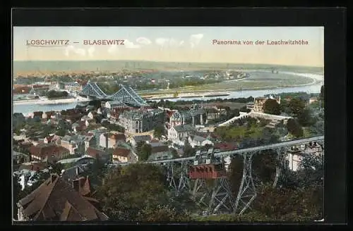 AK Dresden, Panorama mit Schwebebahn Loschwitz-Blasewitz von der Loschwitzhöhe