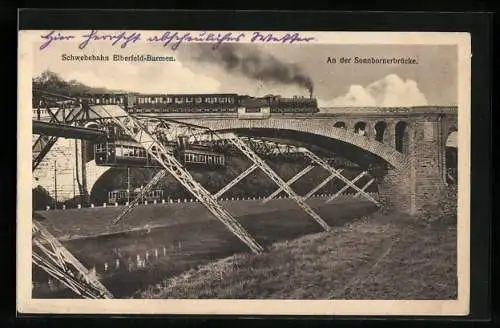 AK Elberfeld, Schwebebahn Elberfeld-Barmen, Eisenbahn und Strassenbahn an der Sonnbornerbrücke