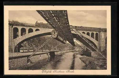 AK Wuppertal-Elberfeld, Sonnborner Brücke, Schwebebahn