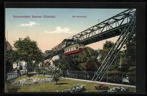 AK Barmen, Schwebebahn Barmen-Elberfeld an der Strasse Neuerweg