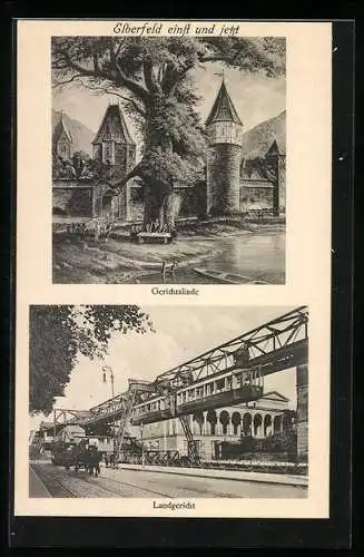 AK Elberfeld, Landgericht mit Schwebebahn, Gerichtslinde