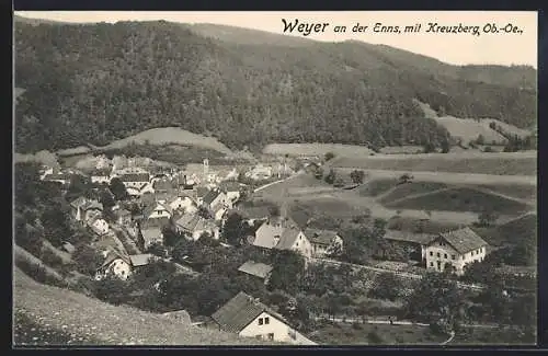 AK Weyer an der Enns, Teilansicht mit Kreuzberg