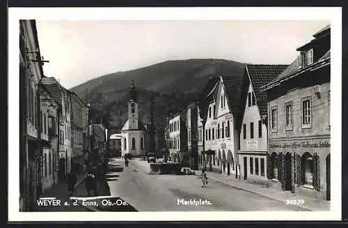 AK Weyer a. d. Enns, Marktplatz mit Kirche