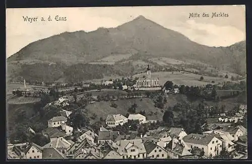 AK Weyer a. d. Enns, Mitte des Marktes mit Kirche