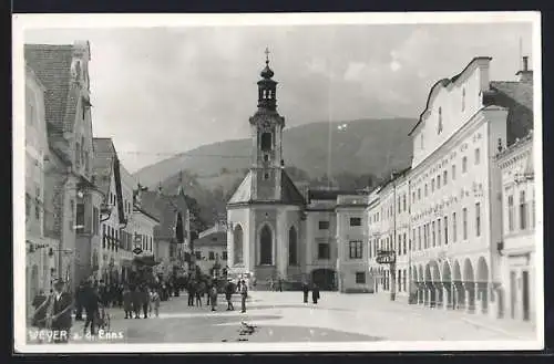 AK Weyer a. d. Enns, Strassenpartie mit Kirche