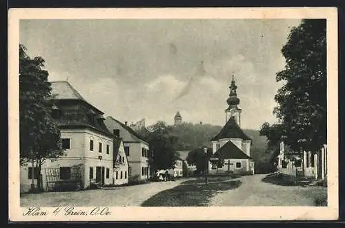 AK Klam b. Grein, Strassenpartie mit Kirche