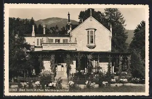 AK Ischl, Café Marmorschlössl, Aussenansicht und Garten