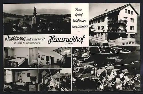 AK Ampfelwang im Hausruckwald, Pension und Gasthof Hausruckhof, mit Innenansichten und Terrasse