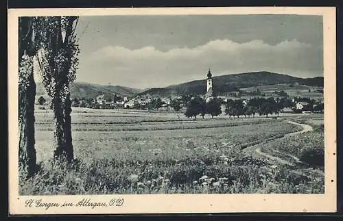 AK St. Georgen im Attergau, Gesamtansicht vom Feld aus