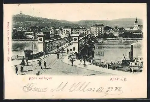 AK Linz a.D., Brücke mit Blick auf Urfahr