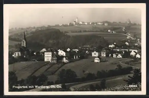 AK Pregarten, Ortsansicht mit Wartberg