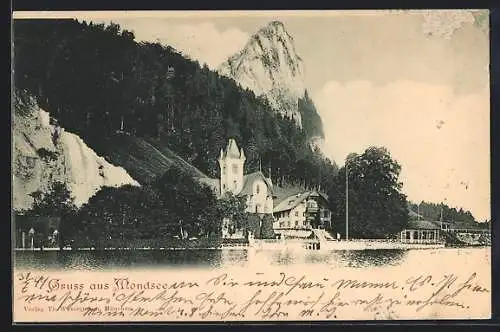 AK Mondsee, Ortsansicht vom Wasser aus