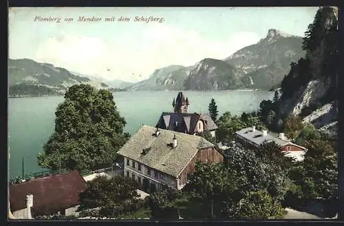 AK Plomberg /Mondsee, Ort mit Schafberg im Hintergrund