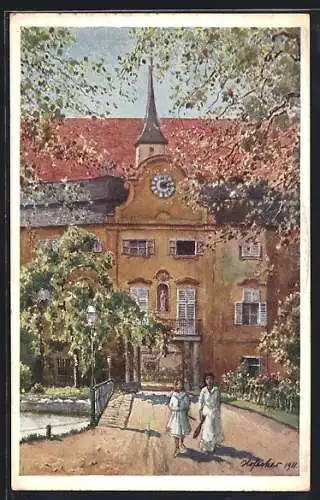 Künstler-AK Maishofen am Attersee, Schloss Kammer, Teilansicht