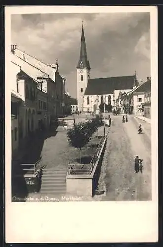 AK Ottensheim a. d. Donau, Marktplatz mit Kirche