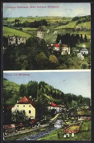 AK Kirchschlag bei Linz, Wildberg, Grasser`s Gasthaus Zum Schloss Wildberg, Ortspanorama