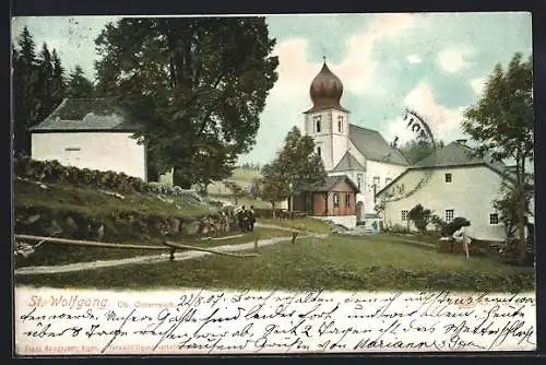 AK St. Wolfgang /Ob. Österreich, Ortspartie mit Kirche