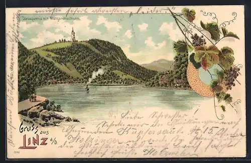 Lithographie Linz a. D., Margarethenthurm über der Donau