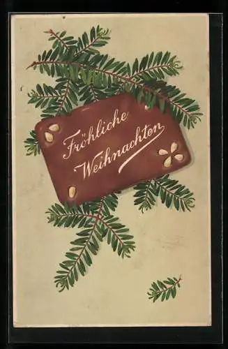 AK Lebkuchen und Tannenzweig, Fröhliche Weihnachten