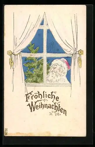 AK Weihnachtsmann blickt durch das Fenster