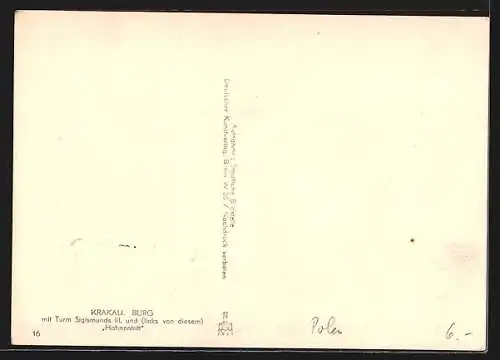 Foto-AK Deutscher Kunstverlag, Nr. 16: Krakau, Burg mit Turm Sigismunds III. und Hahnentritt