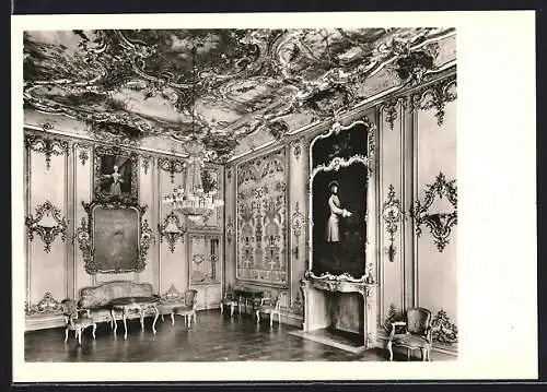 Foto-AK Deutscher Kunstverlag, NR 5: Schloss Brühl, Schlafzimmer im Südflügel