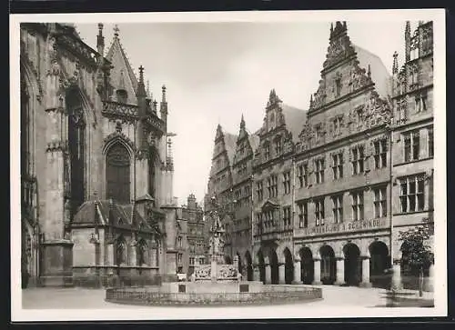 Foto-AK Deutscher Kunstverlag, Nr. 44: Münster i. W., St. Lambertikirche, Chor und Lambertusbrunnen