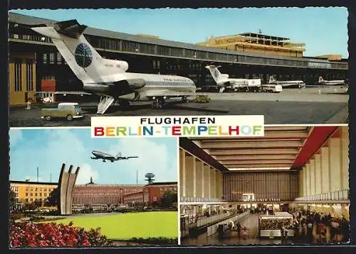 AK Berlin-Tempelhof, Flughafen mit Abfertigungshalle