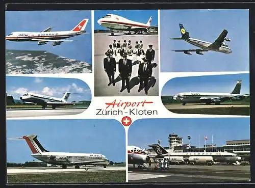 AK Zürich-Kloten, Flughafen, Flugzeuge der Swissair und Alitalia