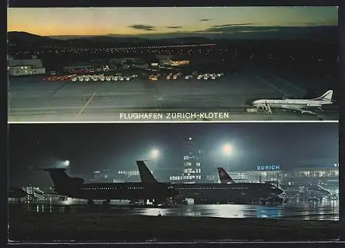 AK Zürich, Flughafen Kloten, Startvorbereitungen einer Air France Maschine des Nachts