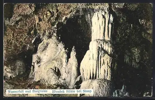 AK Sloup, Brousek-Höhle, Wasserfall und Burgruine