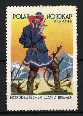 Reklamemarke Polar Nordkap Fahrten, Norddeutscher Lloyd Bremen, Reisender