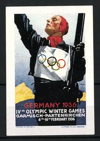 Künstler-Reklamemarke Ludwig Hohlwein, Garmisch-Partenkirchen, IV. Olympic Winter Games 1936, Sportler