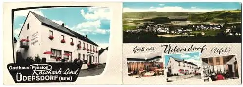 Klapp-AK Üdersdorf /Eifel, Gasthaus-Pension Reicharts-Land, mit Innenansichten