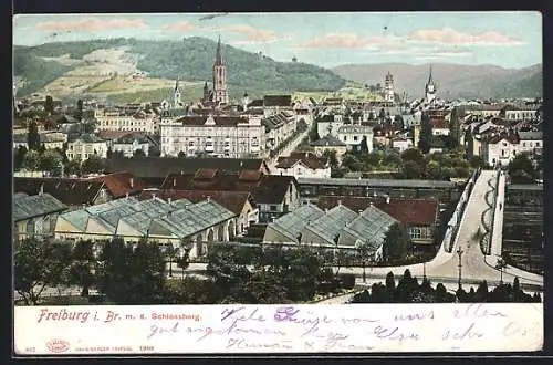 AK Freiburg i. Br., Ortsansicht mit dem Schlossberg