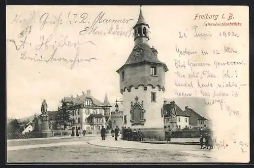 AK Freiburg i. Br., Strassenpartie an der Schwabenthorbrücke