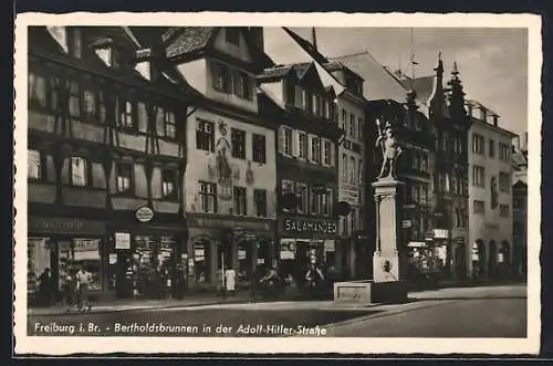 AK Freiburg i. Br., Bertholdsbrunnen in der Strasse