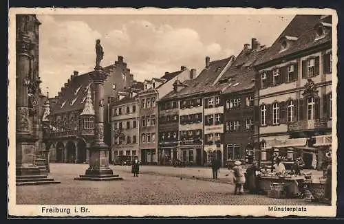 AK Freiburg i. Br., Geschäfte am Münsterplatz